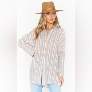 Show Me Your MuMu David Tunic Canyon Stripe Gray Cream Muted Red Size M